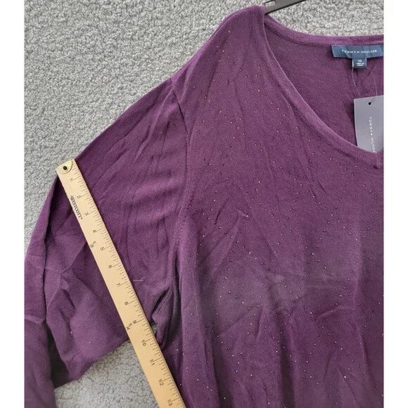 Tommy Hilfiger Plus Size Rhinestone Argyle Sweater Women's 3X Aubergine Pullover - Picture 10 of 15